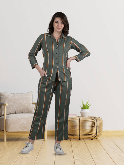 OWO THE LABEL Cord set for women stripe printed cords party wear and daily use shirt and bottom (OTL-CRD-1301)